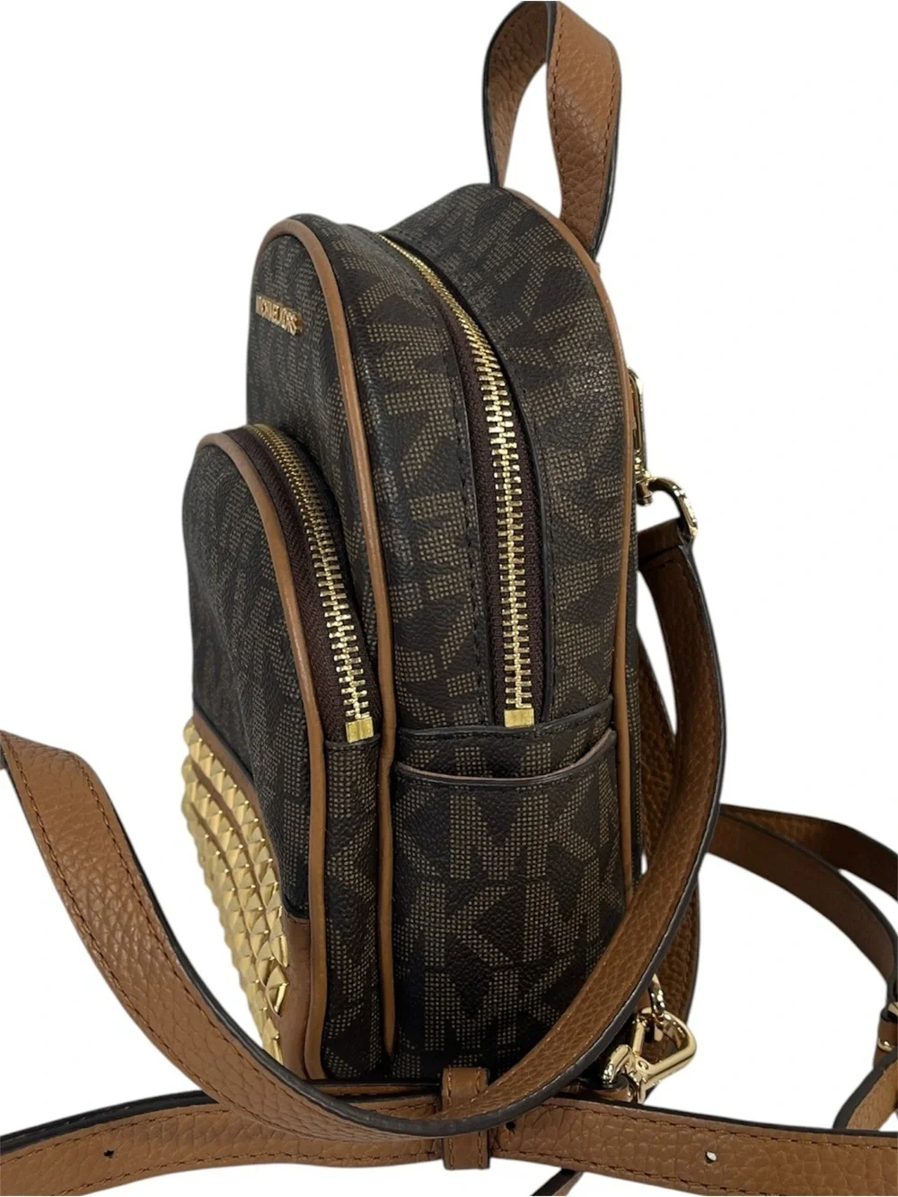 Michael Kors Abbey Small Studded Logo Backpack in Brown